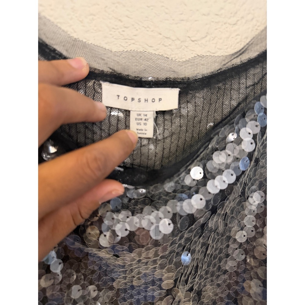 Topshop Sequin Mesh Side Tie Maxi Dress Silver US 10 Y2K Glam Festival Gown - Picture 7 of 10